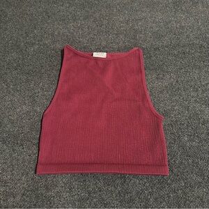 Cotton On Maroon Crop Top High Neck Ribbed Size XS